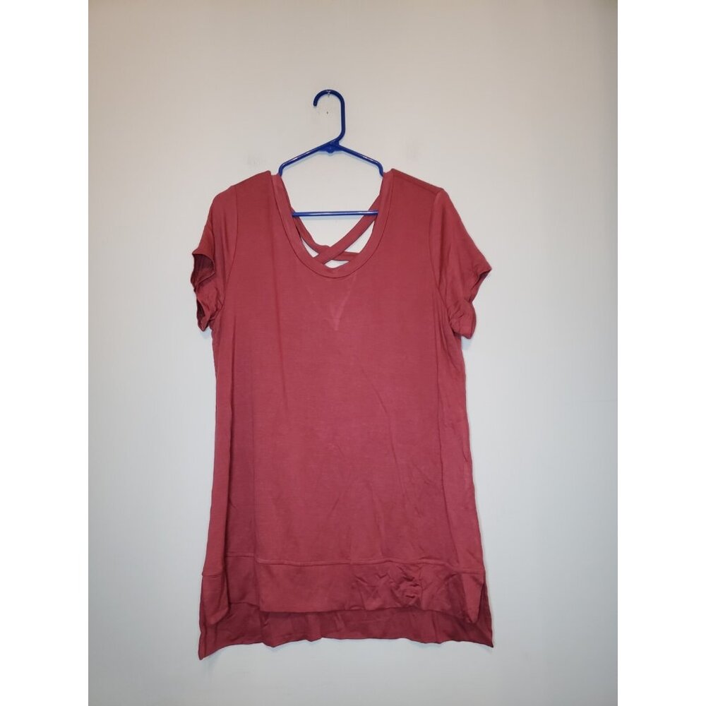 DB Sunday Womens L Top Strappy Pink Stretchy Pullover Strappy Cutout V Back NWT